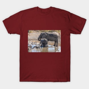 Namibia. Etosha National Park. Baby Elephant Having Fun in the Water. T-Shirt